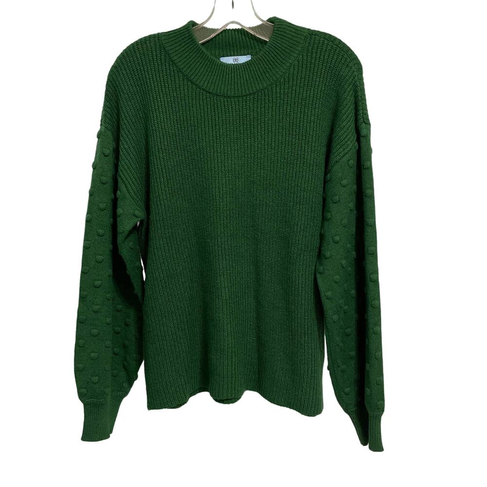 CeCe Green Ribbed Cotton Blend Mock‎ Turtle Sweater Large NWT